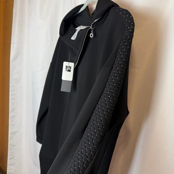 NWT Joseph Ribkoff Black Tunic Dress 14 Asymmetrical Zip Neck Embellished Sleeve - Picture 4 of 8